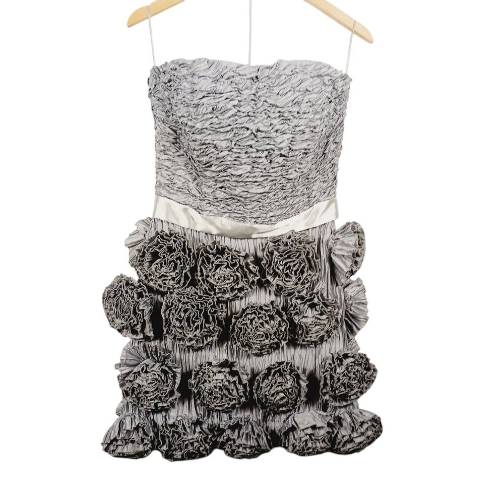 Runway Fashion Couture, NWT, Elegant Silver Mini Dress, Size 8, 3D Floweret's - Picture 9 of 16
